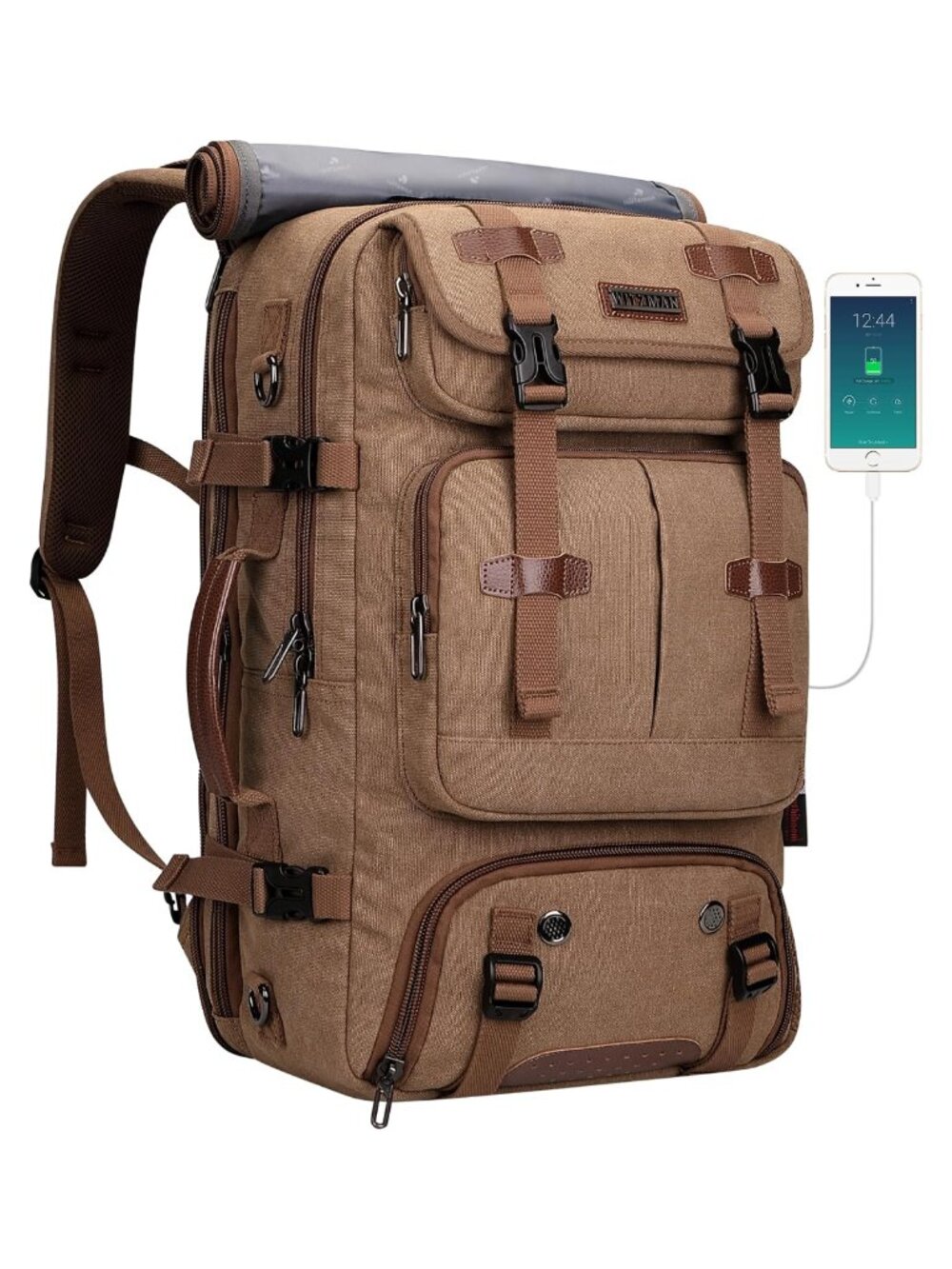 45L Canvas Travel Backpack Carry-on USB Port Laptop Bag